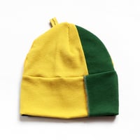Image 2 of forest green yellow waffle thermal beanie hat courtneycourtney lined stretch knit active warm winter