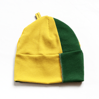 Image 1 of forest green yellow waffle thermal beanie hat courtneycourtney lined stretch knit active warm winter