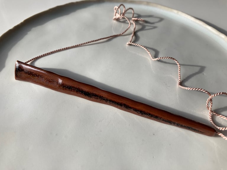 Stoneware necklace, silk chord in petal Image 2