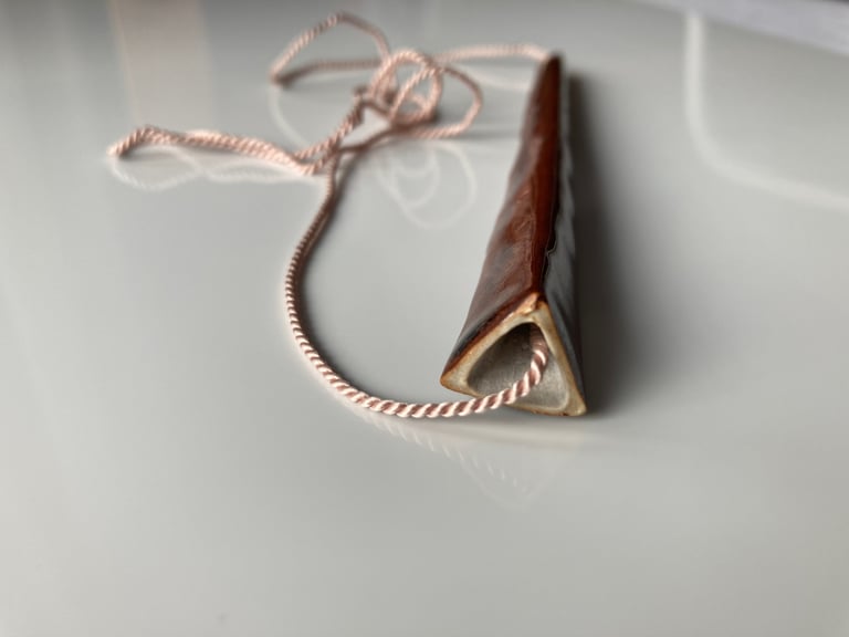 Stoneware necklace, silk chord in petal Image 3