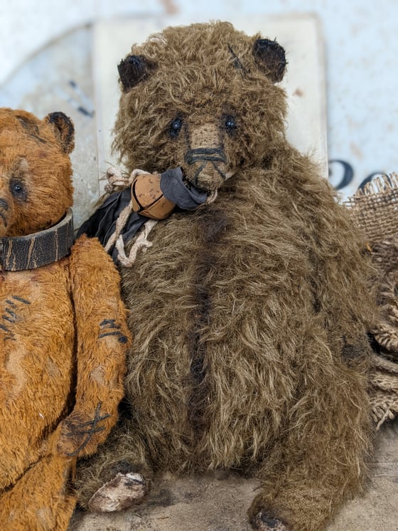 Image of 9" cabinet size -Vintage  Antique Mohair old fat Grizzly Bear  by Whendi's Bears.