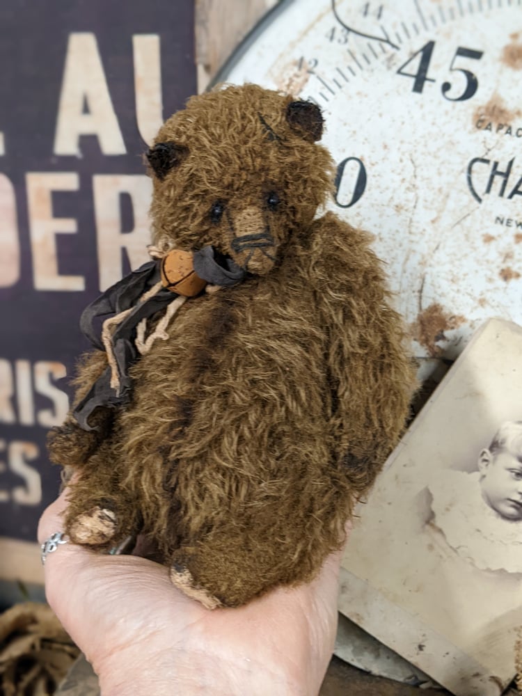 Image of 9" cabinet size -Vintage  Antique Mohair old fat Grizzly Bear  by Whendi's Bears.