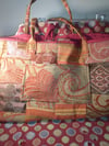 Bohemian Large Patchwork Tote Bag Overnight Bag Brown, Orange Red and Green
