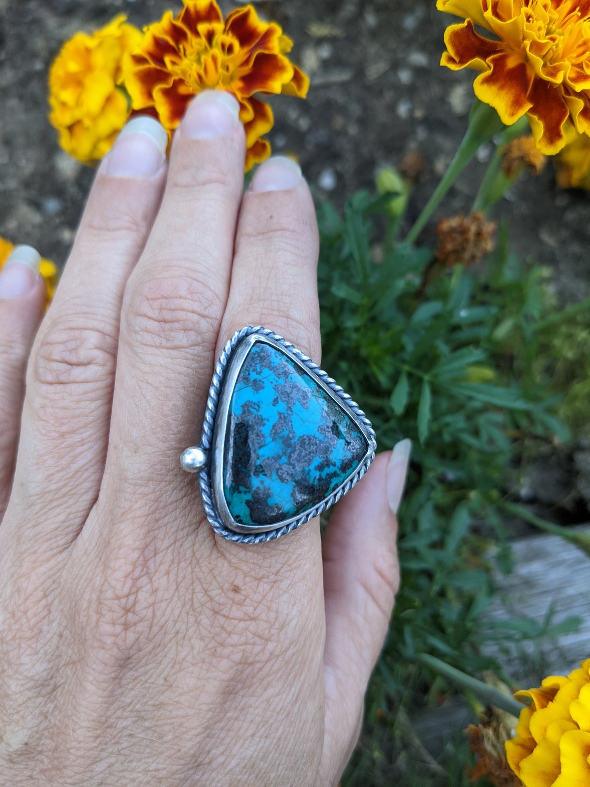 Silver and Azurite good Ring