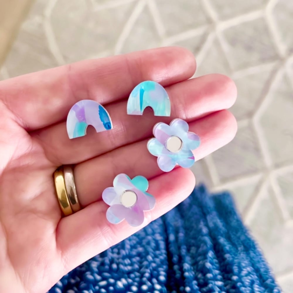 Image of Mermaid (hand painted) Rainbow, Heart and Daisy Studs