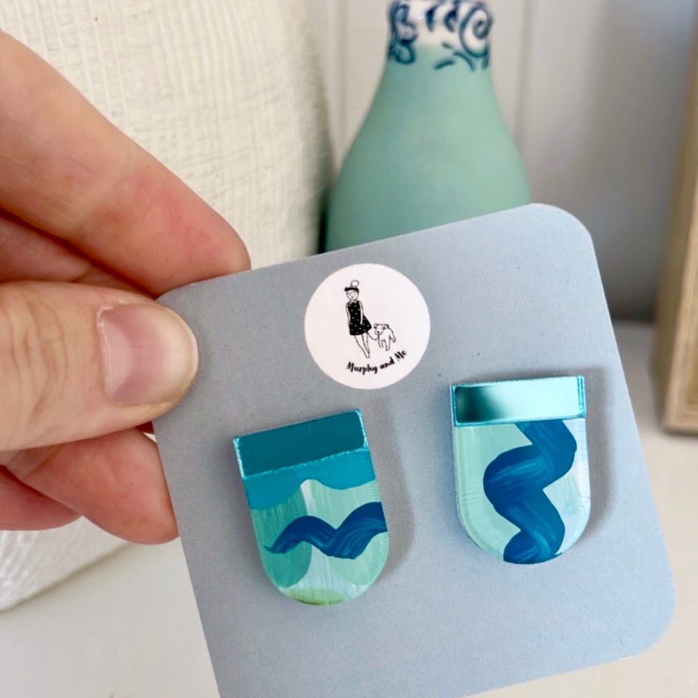 Image of Blue Squiggle (hand painted) Studs