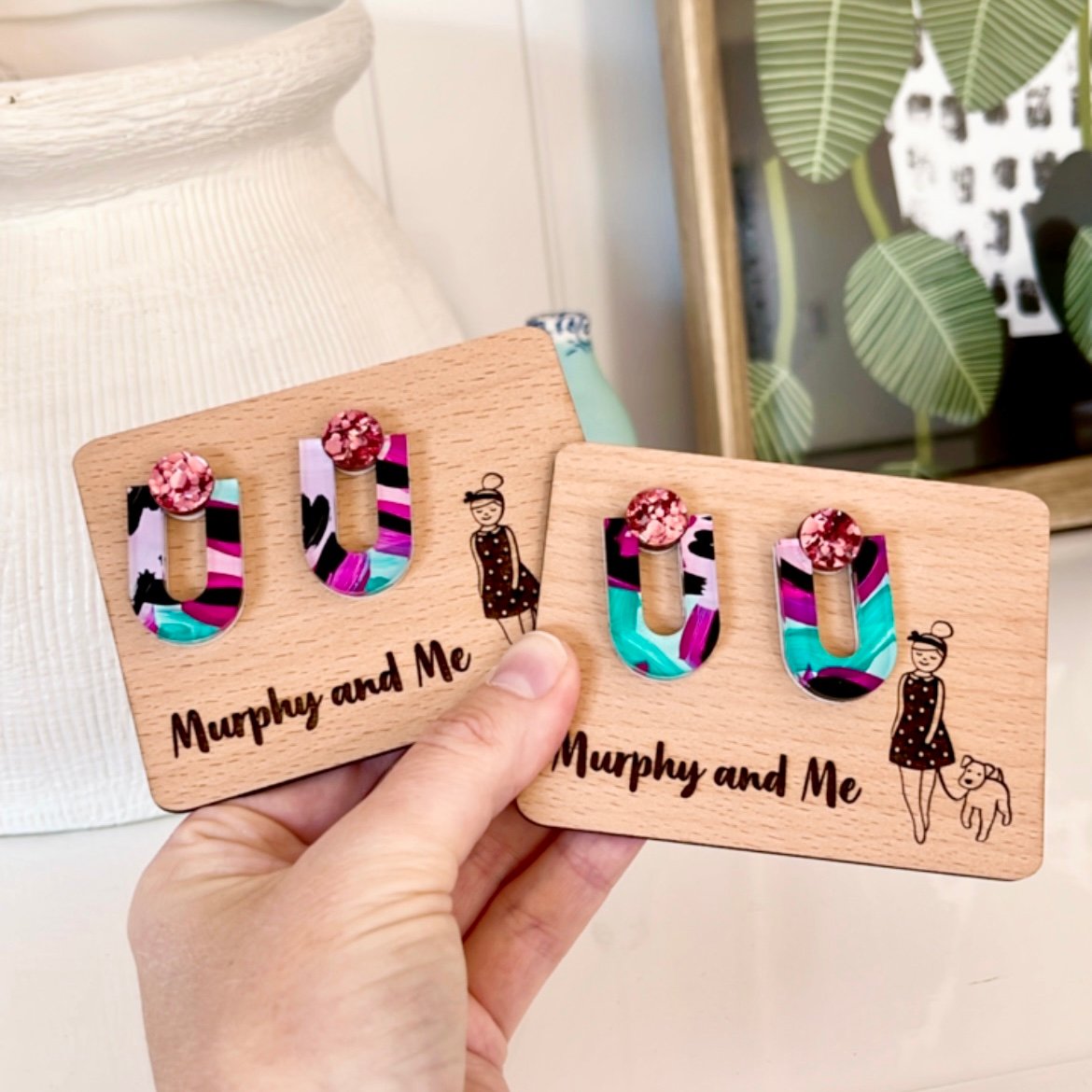 Image of Tropical Garden (hand painted) Statement Studs