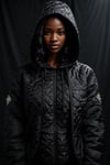 Black Hood Rich Quilted Hooded Faux Pearl Coat Jacket