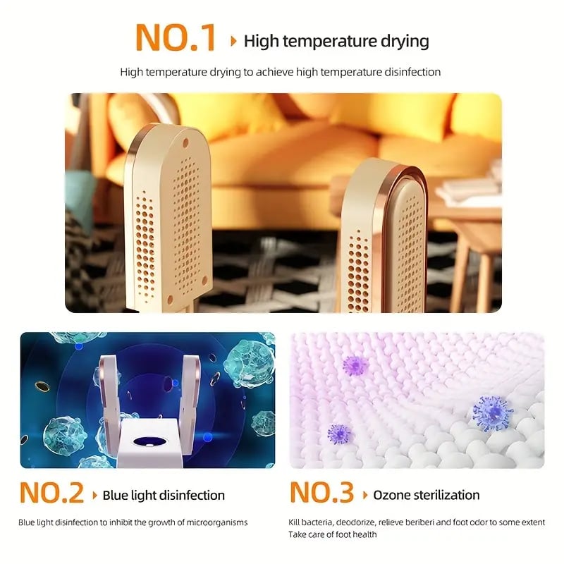 CoolBreeze Foldable Shoe Dryer with Deodorizing and Sterilizing Features