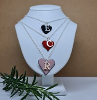 Image 1 of Initial Letter Necklace - Heart Enamel and Silver Alphabet Pendant - (SJ036)