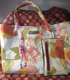 Large Handbag May Flower Yellow Orange and Green with Coin Purse