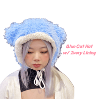 Image 1 of Blue Cat Hat with Ivory Lining