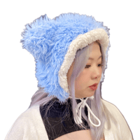 Image 2 of Blue Cat Hat with Ivory Lining