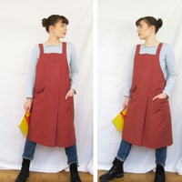Image 3 of NEW COLOUR! Canvas Pottery Apron, Split Leg. dusty red/pink No4:5