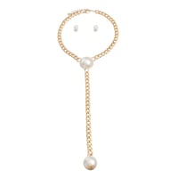 Image 2 of Necklace Gold Pearl Y Chain Set for Women