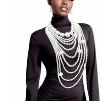 Image 1 of White Long White Pearl Necklace Set