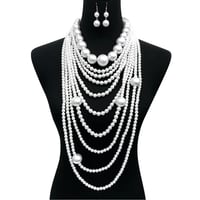 Image 2 of White Long White Pearl Necklace Set