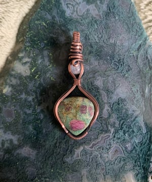 Ruby Fuschite & Rainbow Moonstone Pendant