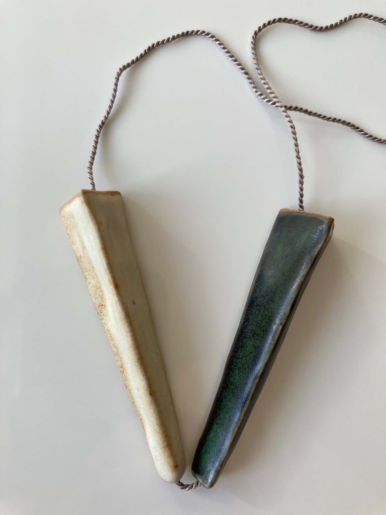 Stoneware necklace, silk chord in cloud,  24k gold luster Image 2