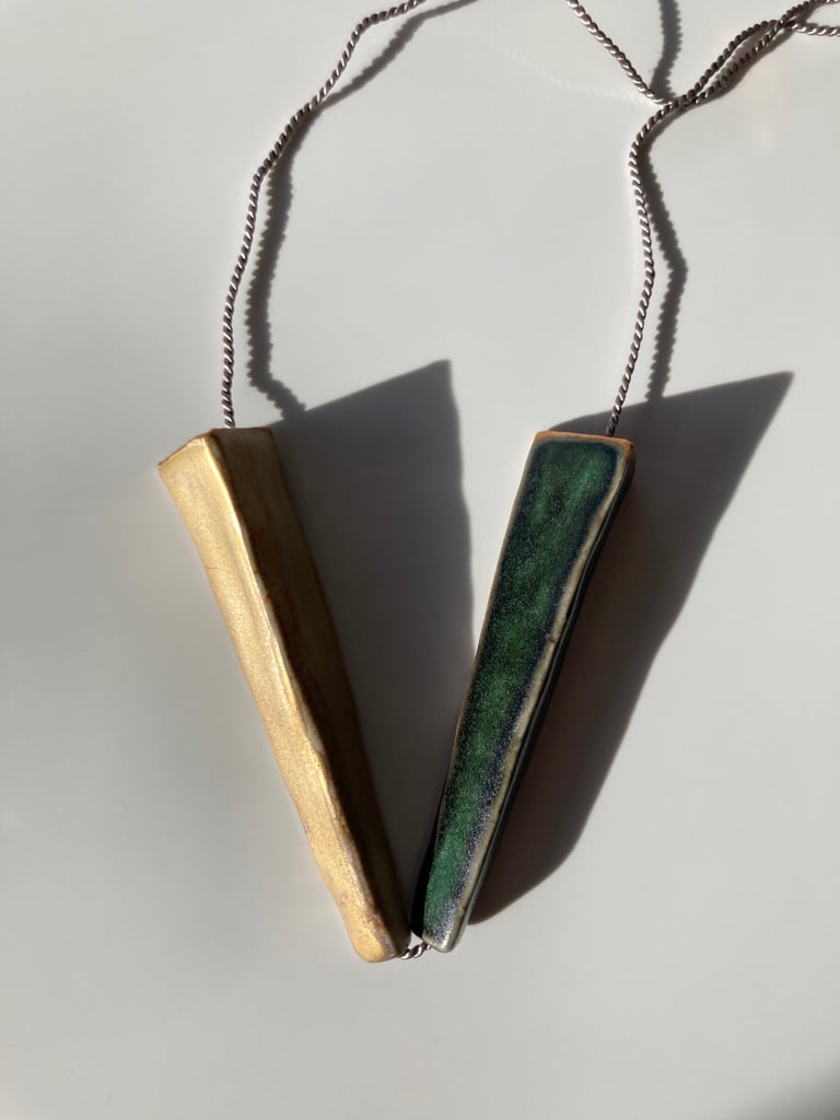 Stoneware necklace, silk chord in cloud, 24k gold luster Image 3