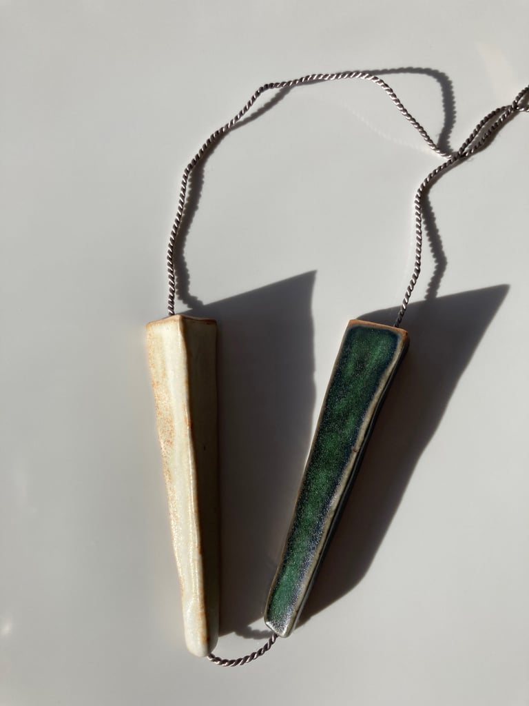 Stoneware necklace, silk chord in cloud, 24k gold luster Image 4