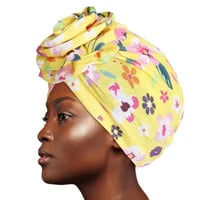Image 1 of Yellow Floral Flower Knot Turban