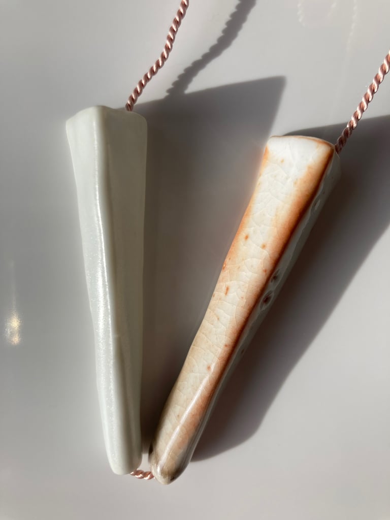 Porcelain necklace, silk chord in petal, white and white shino glazes Image 3