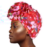 Image 1 of Red Floral Flower Knot Turban