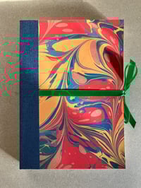 Image 1 of Small Red, Yellow & Blue Hand-marbled Plain Notebook