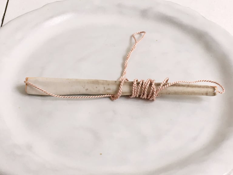Porcelain necklace, silk chord in petal, bar Image 2