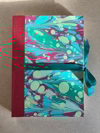 Image 1 of Small Red & Green Hand-Marbled Plain Notebook
