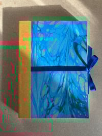Image 1 of Small Blue & Gold Hand-Marbled Plain Notebook