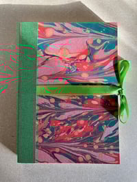 Image 1 of Small Pink, Green & Gold Hand-Marbled Plain Notebook 