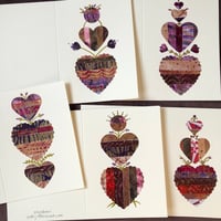 5 Blank Valentine's or All Occasion Handmade Heart cards Pink Gold Red Purple SET #2