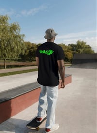 Image 2 of Trilogy456wear Black Tee – Green Bikelife Logo