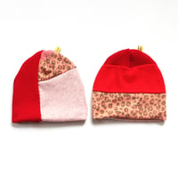 Image 1 of leopard red colorblock waffle thermal beanie hat courtneycourtney lined stretch knit active warm