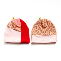 Image 2 of leopard red colorblock waffle thermal beanie hat courtneycourtney lined stretch knit active warm