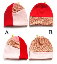 Image 3 of leopard red colorblock waffle thermal beanie hat courtneycourtney lined stretch knit active warm