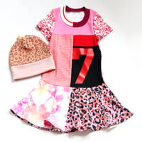 Image 3 of red pink 7 seven 7th 7/8 seventh birthday bday short sleeve twirl courtneycourtney dress gift