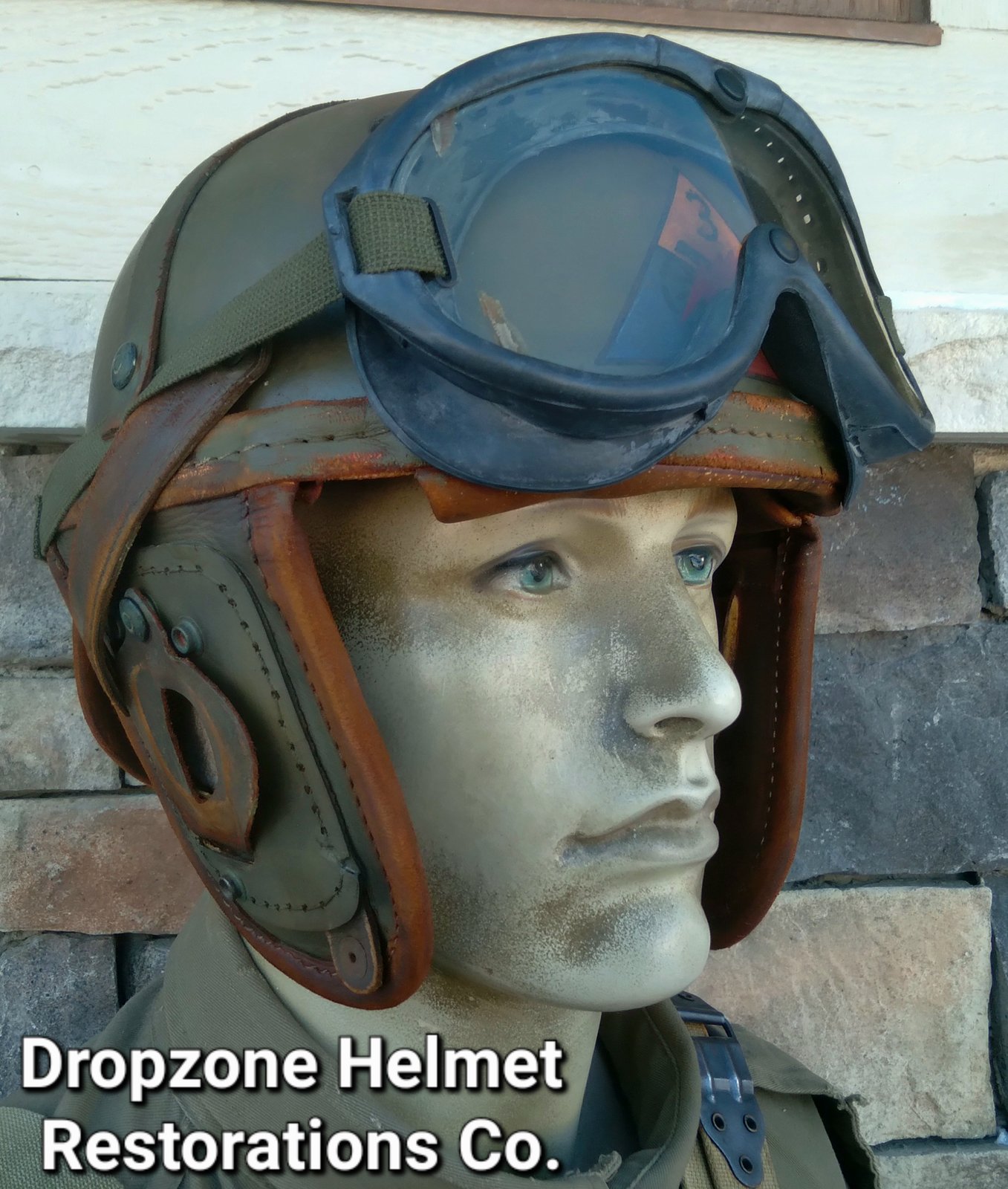 WWII Replica US M1938 Tank Crew Helmet & Polaroid Goggles. 3rd Armored  Division. | Dropzone Helmet Restorations Co.