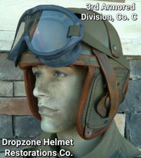 Image 1 of WWII Replica US M1938 Tank Crew Helmet & Polaroid Goggles. 3rd Armored Division.