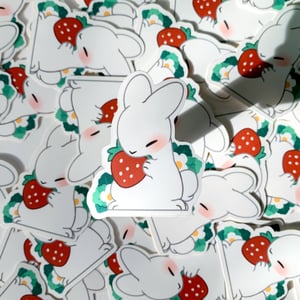 Image of strawberry bunny matte sticker