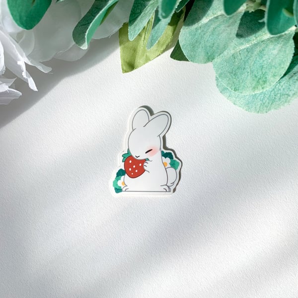 Image of strawberry bunny matte sticker