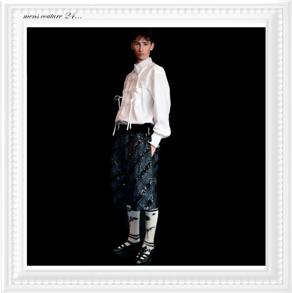 Image of MENS COUTURE 24 - Checked sequin pants skirt