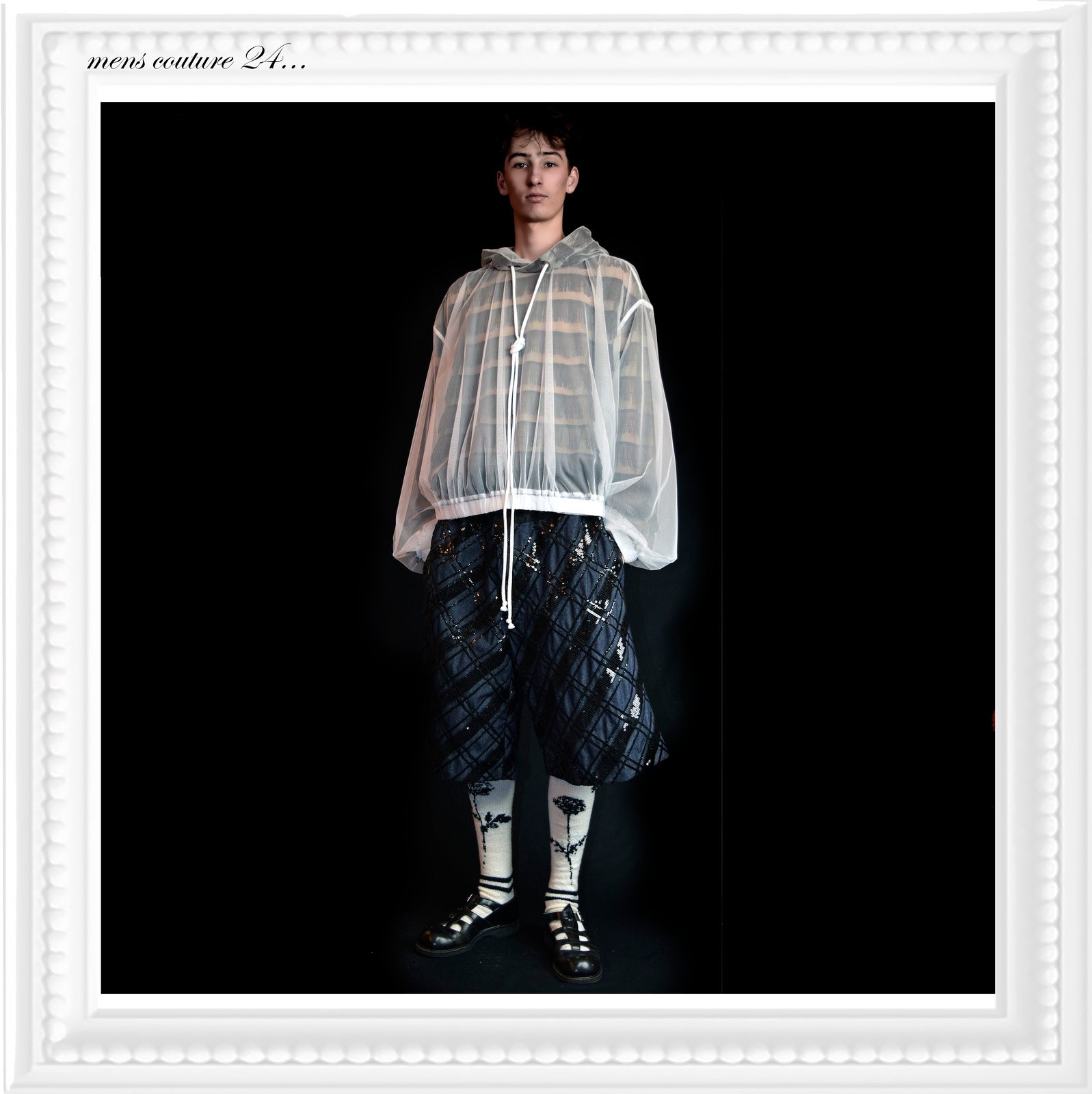 MENS COUTURE 24 3 layer tulle fringe hoodie. rene gurskov