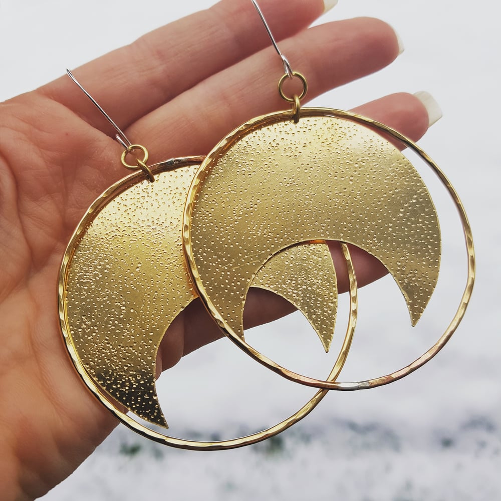 Image of Starry night Brass moon hoops