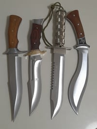 Image 1 of Set 4 Knives - 1 Survival Outdoor Knife +2 Bowie Hunting Knives + 1 Kukri 