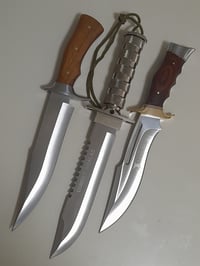 Image 1 of Set 3 Knives - 1 Survival Outdoor Rambo Fixed Blade + 2 Bowie Hunting Knives