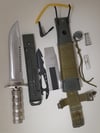 Set 3 Knives - 1 Survival Outdoor + 1 Bowie with Leather Sheath + 1 Kukri Machete Fixed Blade