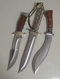 Image 1 of Set 3 Knives - 1 Survival Outdoor Rambo Knife + 1 Bowie Hunting + 1 Kukri Fixed Blade Knife